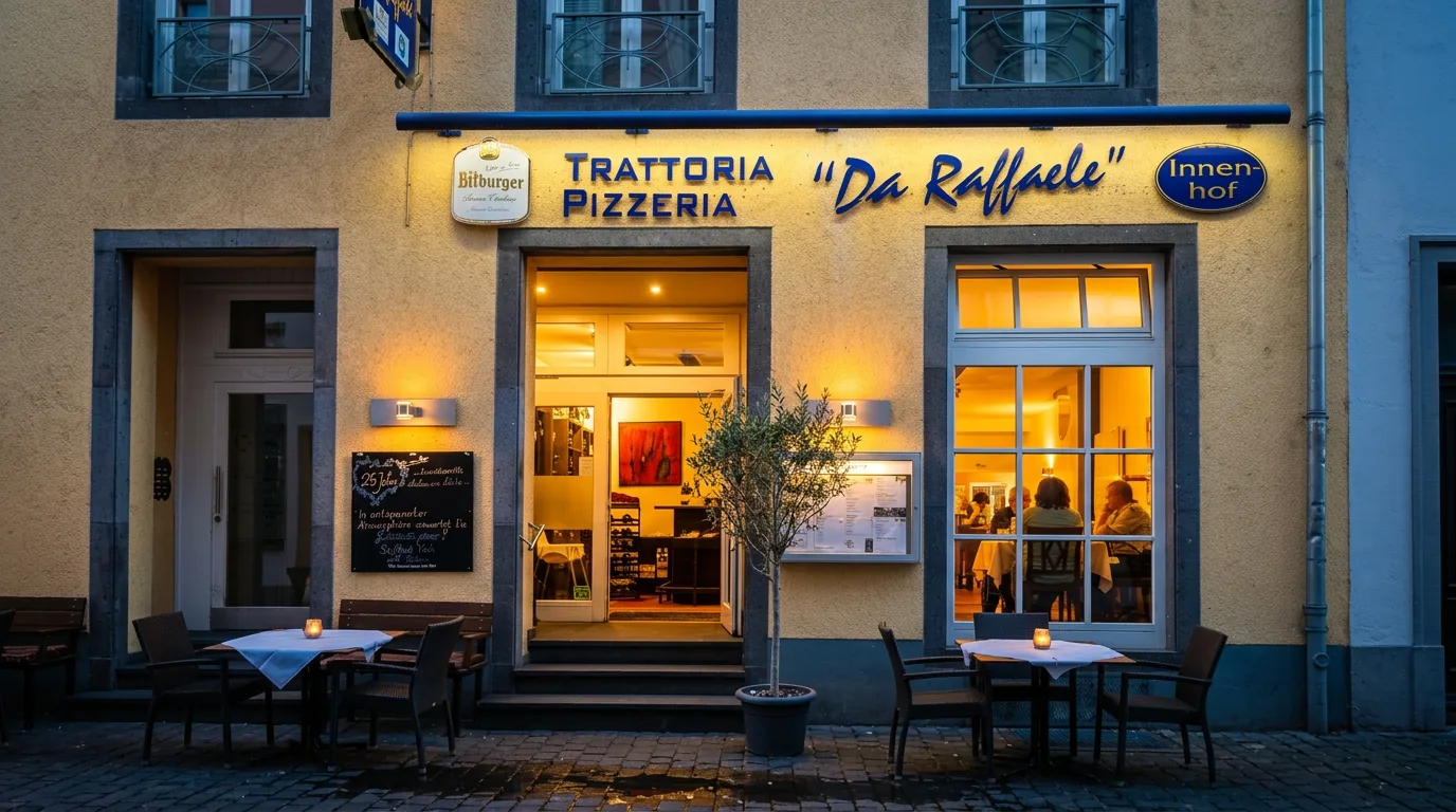 Trattoria da Raffaele Koblenz – Außenansicht in der Altstadt zur blauen Stunde